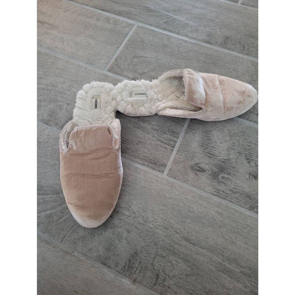 Birdies The Phoebe Mule Slipper Cream Pink Velvet Size 7